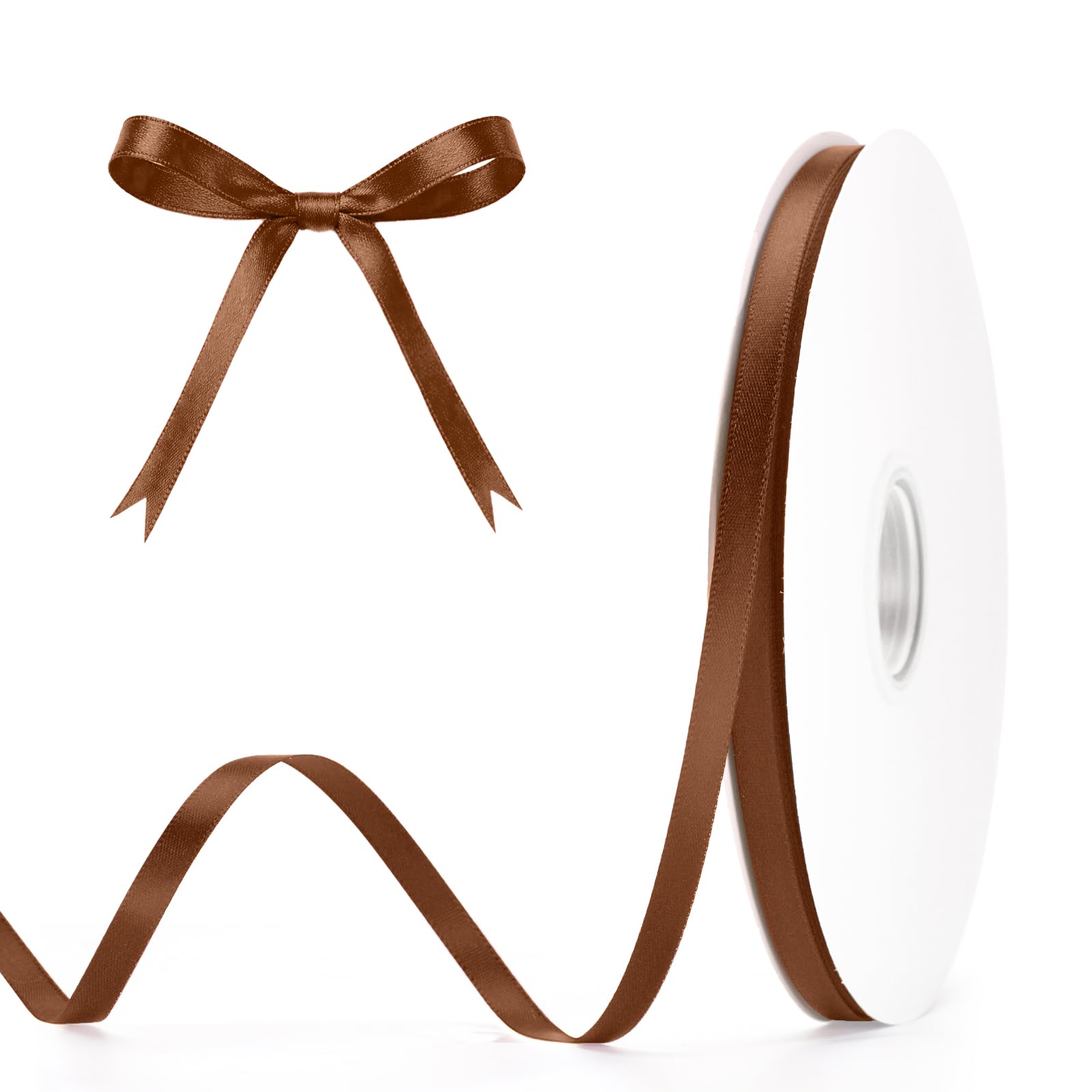 G2PLUS Dark Brown Satin Ribbons 6mm: 100Yards Thin Gift Wrapping Ribbon for Wrapping Presents, Making Cards, Craft Projects,Christmas Decorations