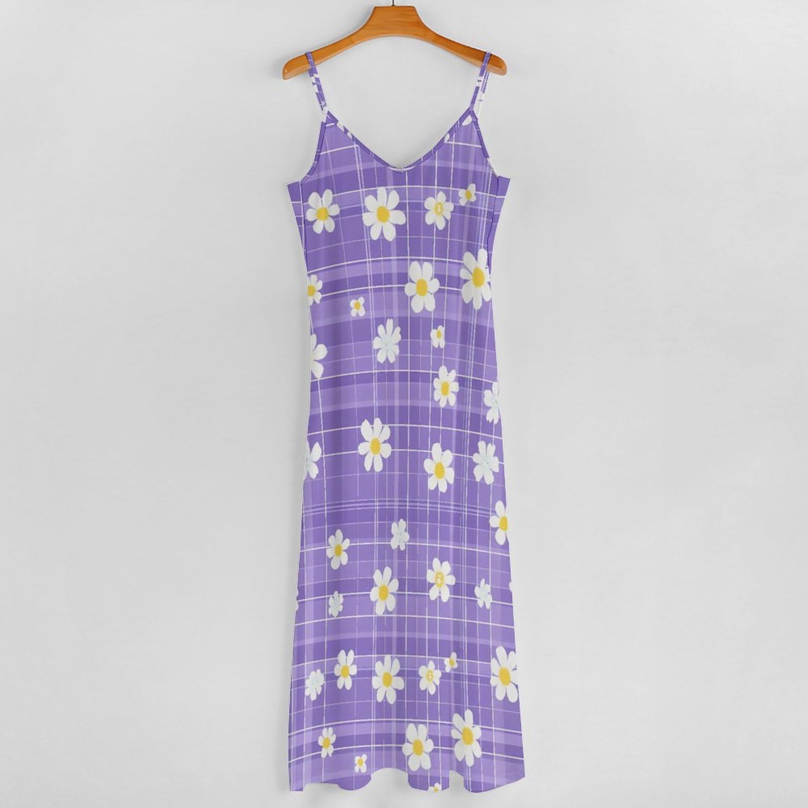 Vestido casual para mujer, con estampado de flores y margaritas, ajustable, largo hasta el tobillo, con volantes, vestido de verano fluido