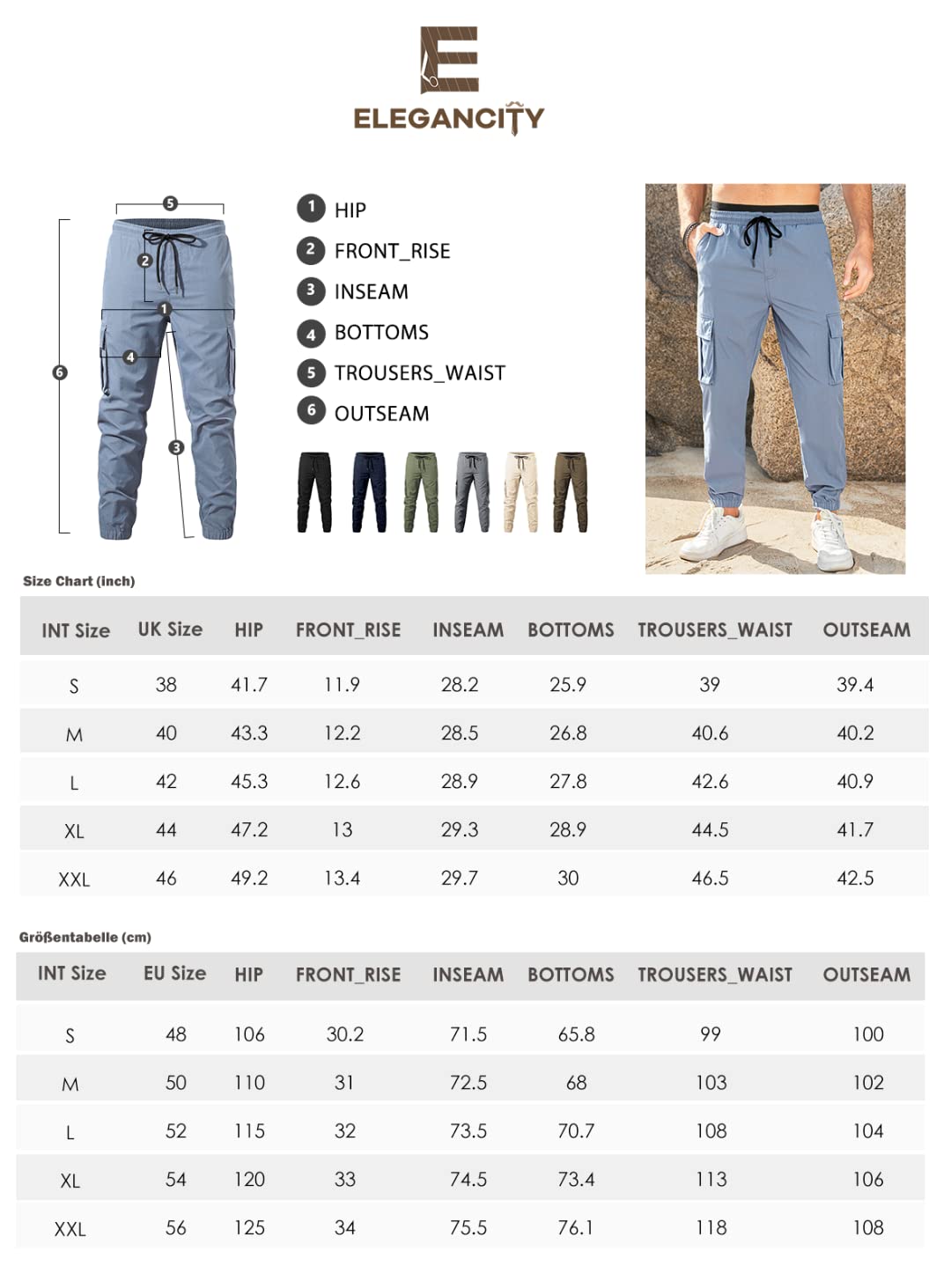 Elegancity Hommes Pantalons de Jogging Pantalons Cargo Pantalons de Sport avec 6 Prises S-XXL