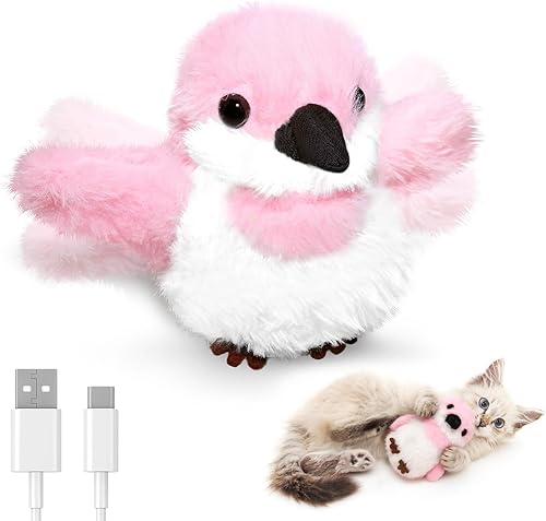 Petbobi Juguetes de Gato Pájaro Aletante - Juguete Interactivo Realista para Gatos con Chirrido de Gorrión y Alas Aletantes (Diseño No Volador),
