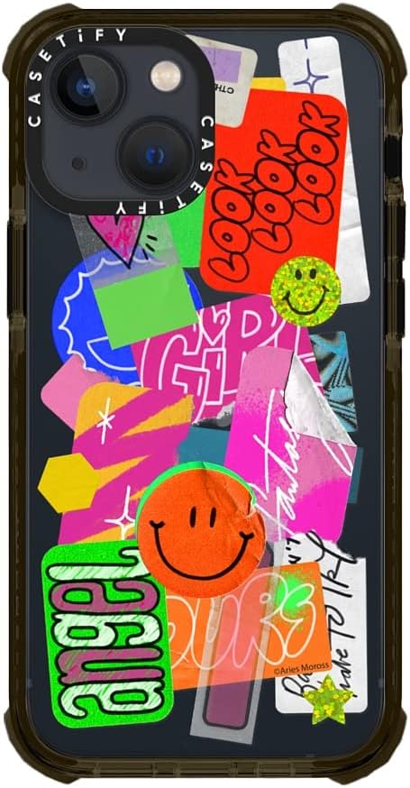 CASETiFY Ultra Impact iPhone 13 Mini Case [9.8ft Drop Protection] - Aries Moross Sticker - Clear Black