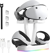 PSVR2 Controller Charging Station - PS5 VR2 Charging Dock Station with Headset Display Stand with RGB Light, for PS VR2 Accessories with LED Indicator, Type-C Cable and 2 Magnetic Charger Clasps