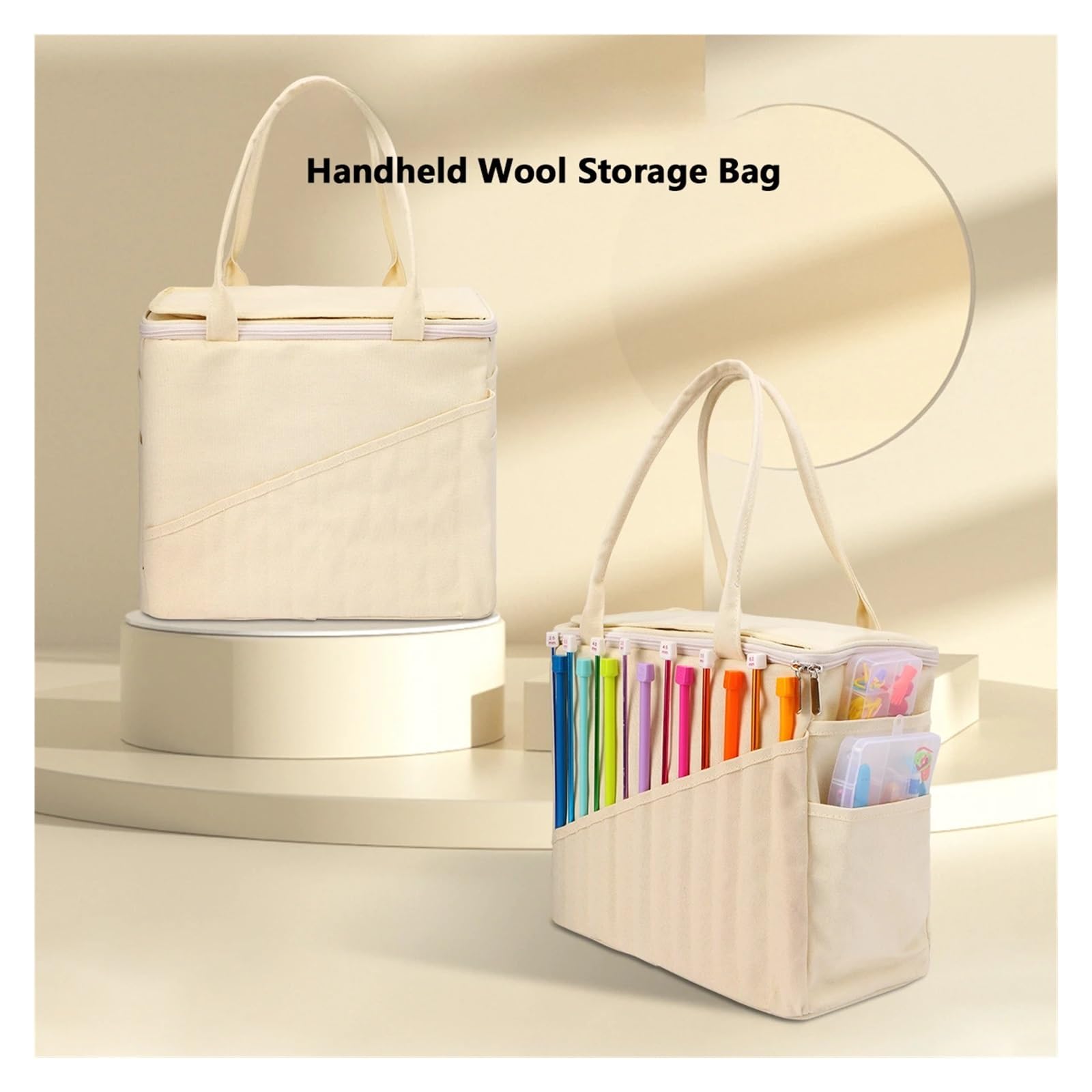 Wolle Aufbewahrung Bag Organizer-Garn-Aufbewahrungstasche mit großer Kapazität, solide Häkeltasche mit mehrschichtigen Taschen for Haken und Stricknadeln(Blue)