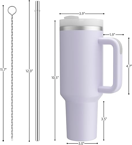 Miniatura 5 de MURRICON Vaso de 40 onzas con asa y pajilla, vaso reutilizable al vacío con tapa, taza de viaje aislada de acero inoxidable, para café y bebidas