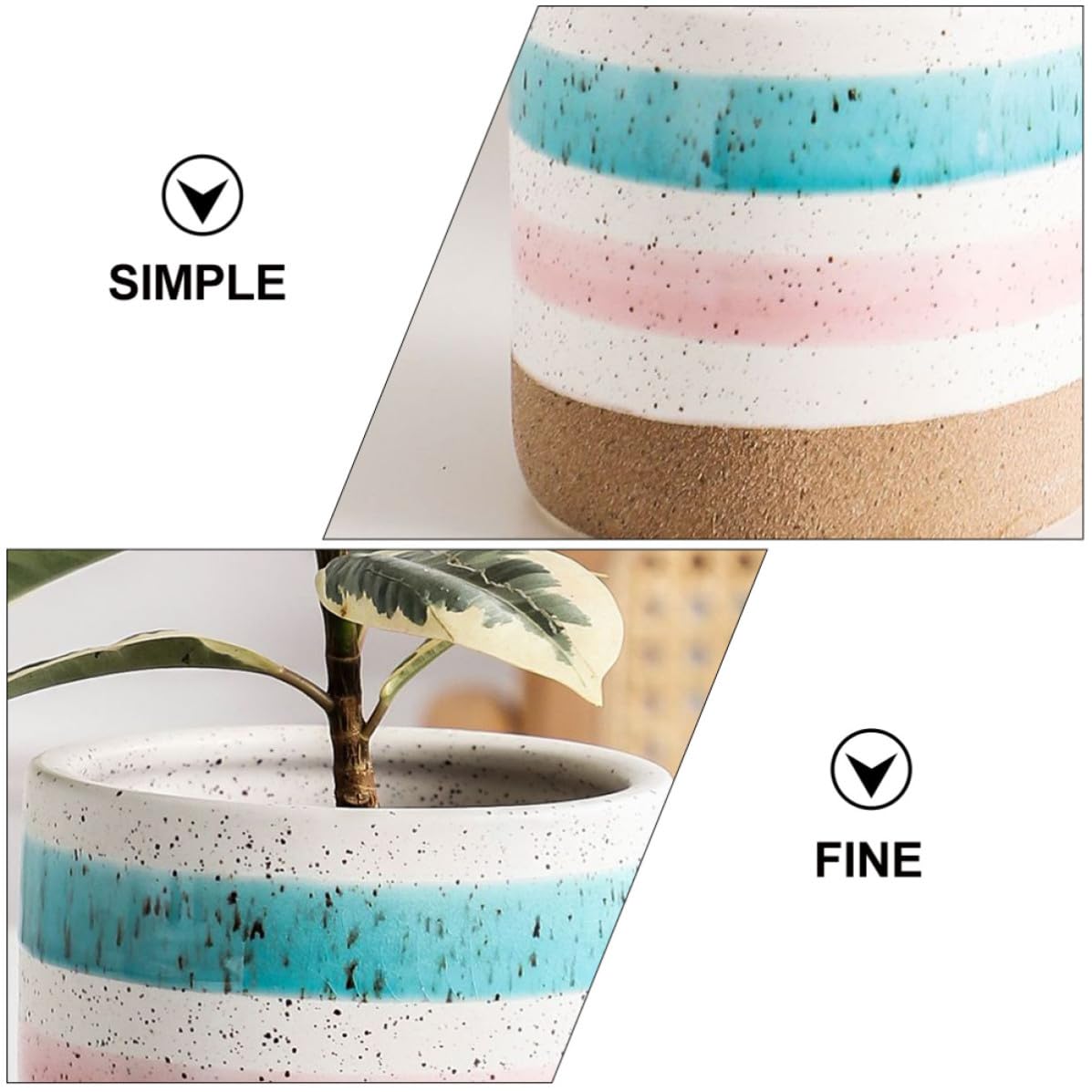 SEWACC 2 Stück Retro Blumentopf aus Keramik Tischblumentopf für Sukkulenten und Blumen Handbemalt Schlichtes Design Dekorativ für Hotel und Shops