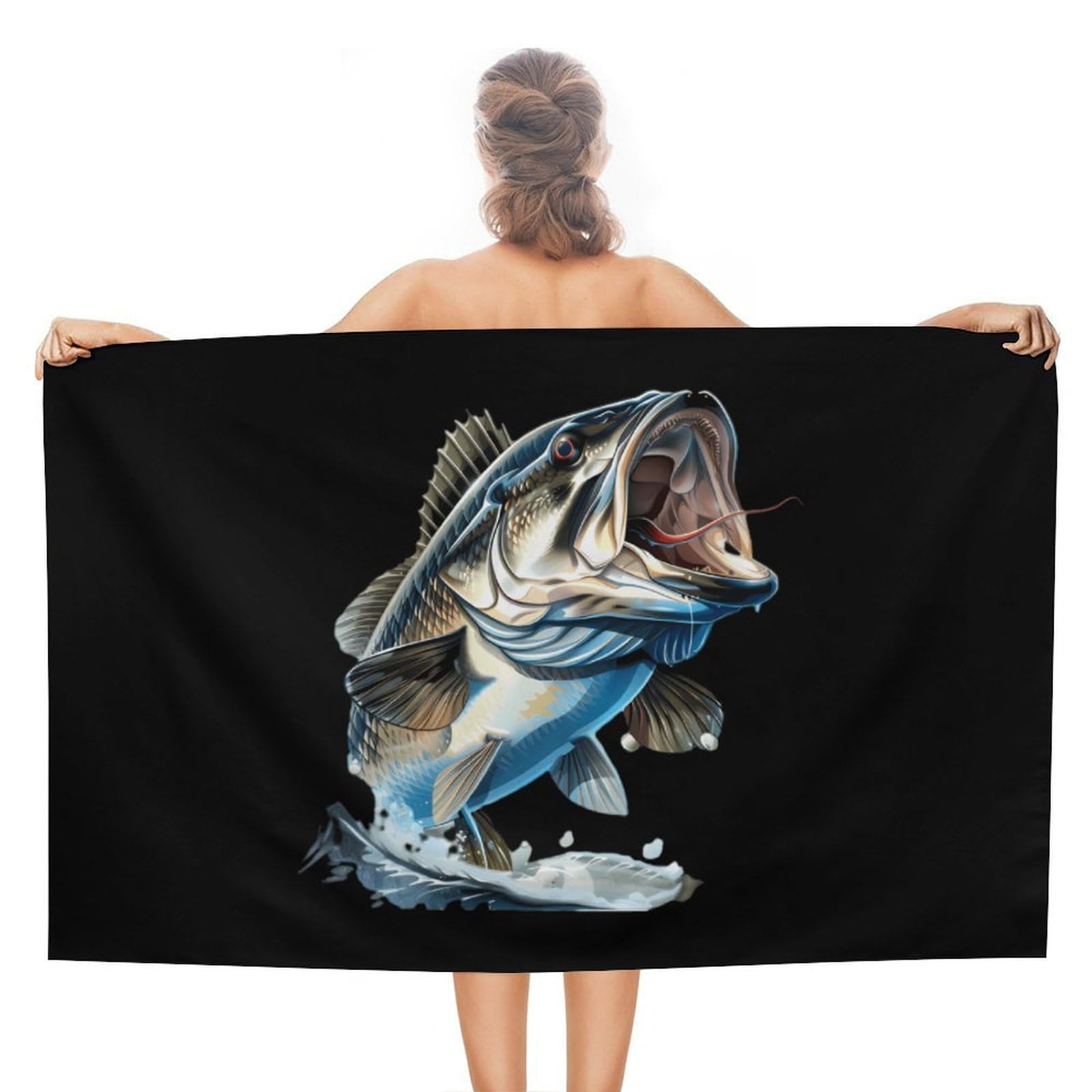 CGSBNGHA Bass Fishing Beach Towels Soft Bathroom Bath Pool Swim Towels for Women Men