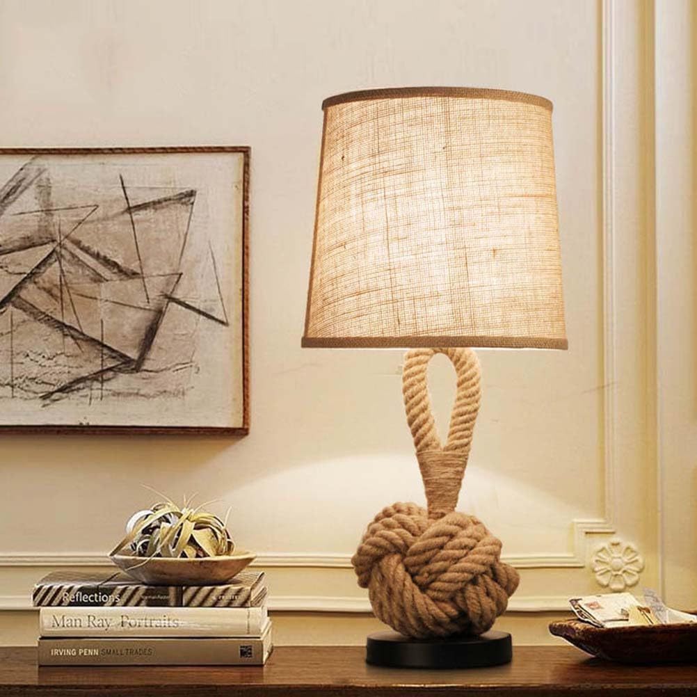 AoLa Vintage Lampa StołOwa Z PrzełąCznikiem Kablowym E27 Retro Lampa Nocna Z Lnianym AbażUrem Z Tkaniny Lampa StołOwa W Stylu Wiejskim Do Czytania W Sypialni Bar Magazyn Gospodarstwo (Bez żAróWki)