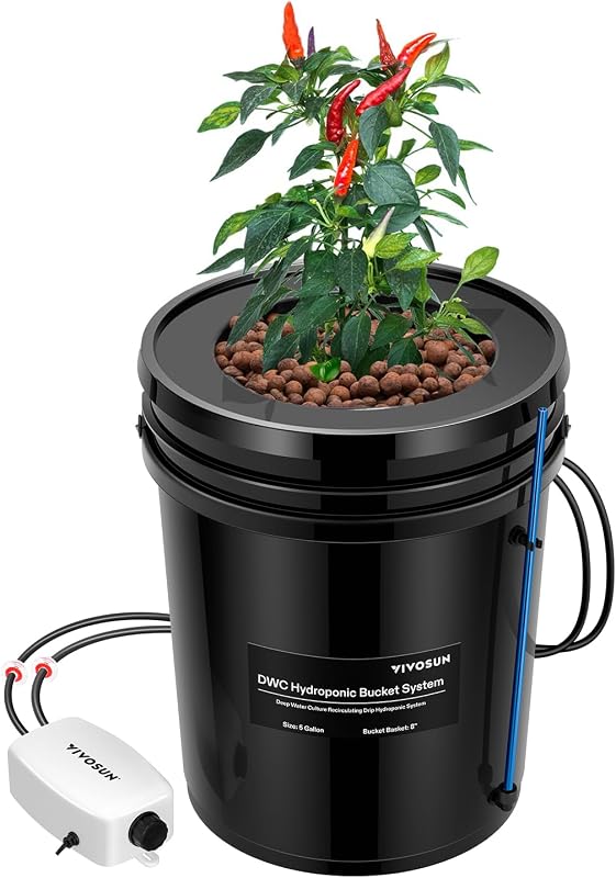 Sistema de cultivo hidropónico DWC con kit de goteo superior 1 cubo | Cultivo en aguas profundas de 5 galones, sistema de jardín de goteo de recirculación con manguera de aire multiuso, bomba de aire y piedra de aire