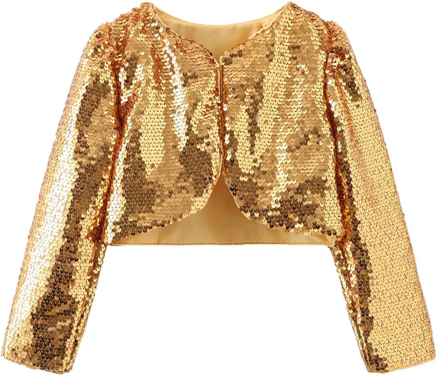 Girls Shiny Sequins Bolero Jacket Shrug Cape One Button Cardigan Sweater Dress Cover Up Coat