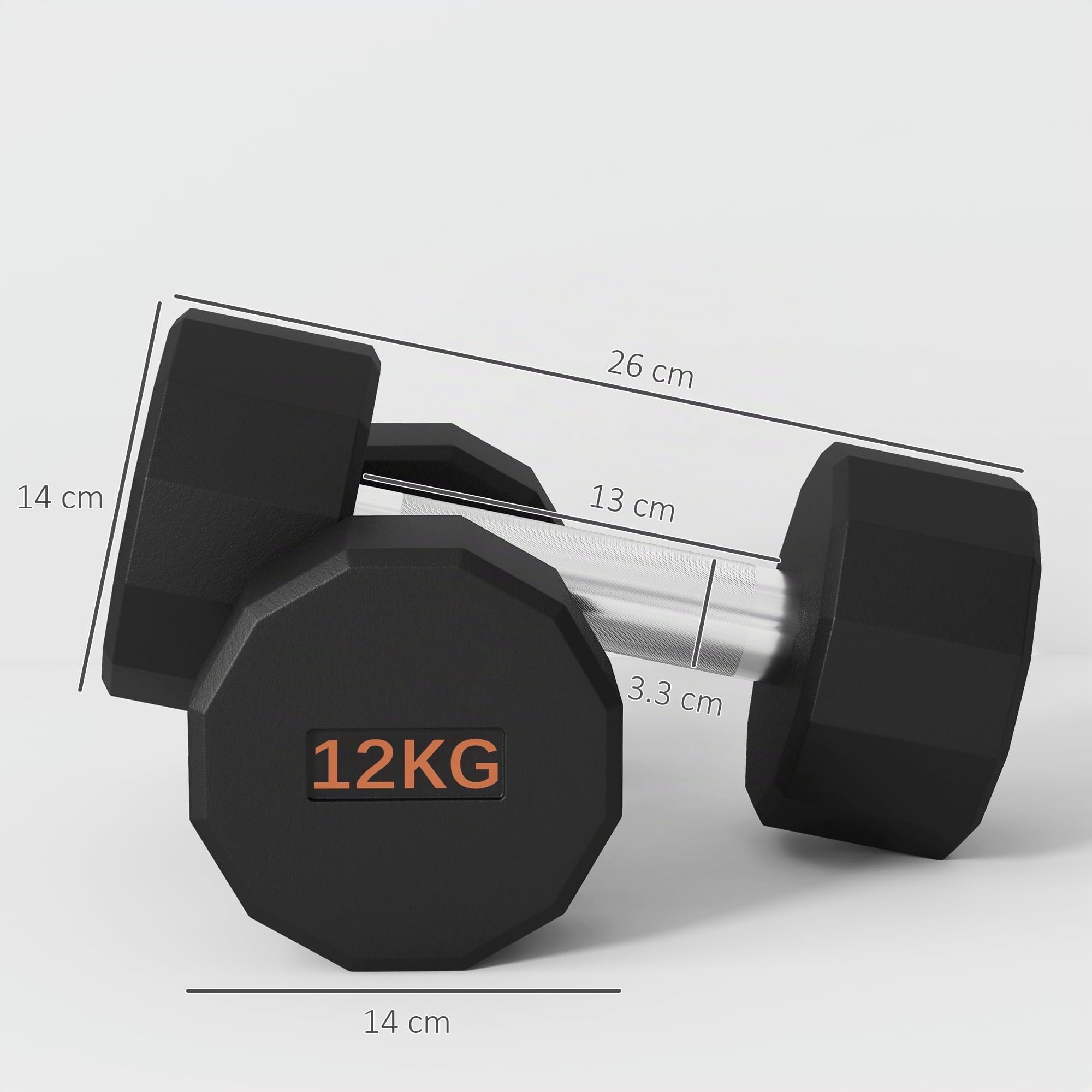 SPORTNOW Par de mancuernas, forma de 12 lados, 2 x 12kg | Agarre antideslizante, para hombres mujeres, entrenamiento en casa