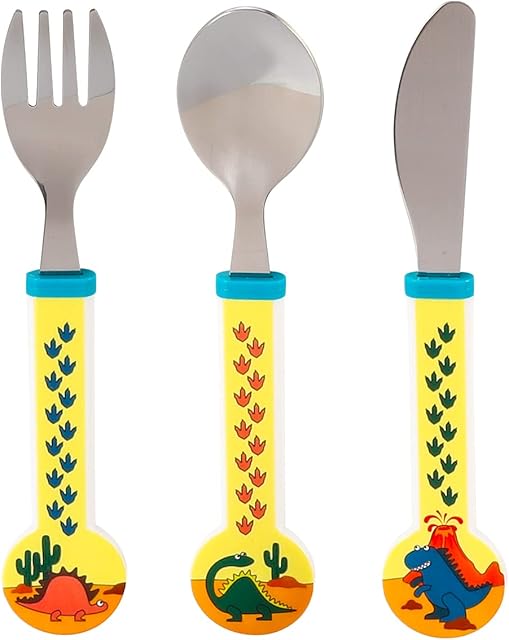 Zawadi Dinosaur Children's Kids 3pcs Stainless Steel Cutlery Utensil Set, Knife Fork Spoon