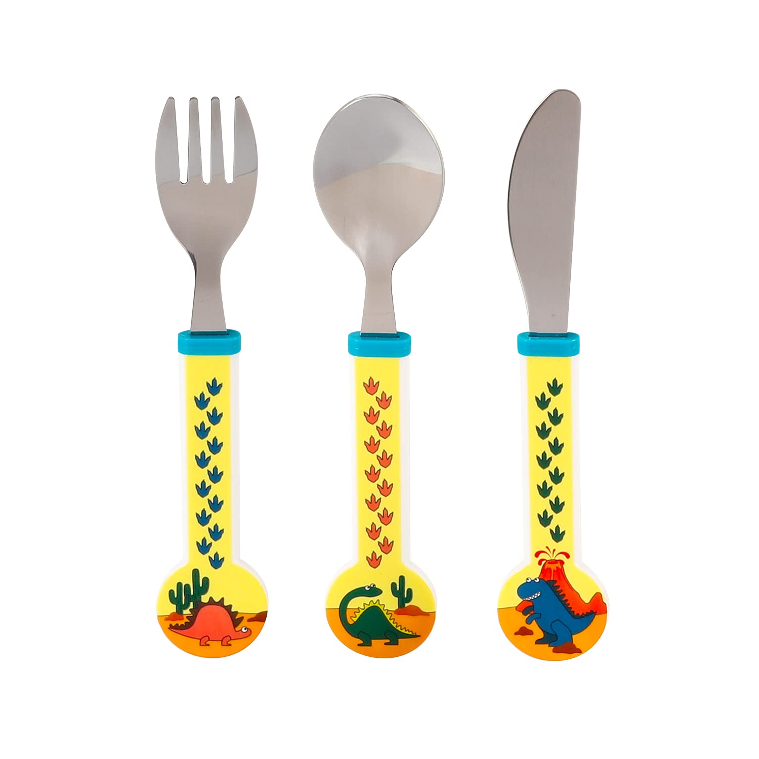 Zawadi Dinosaur Children's Kids 3pcs Stainless Steel Cutlery Utensil Set, Knife Fork Spoon