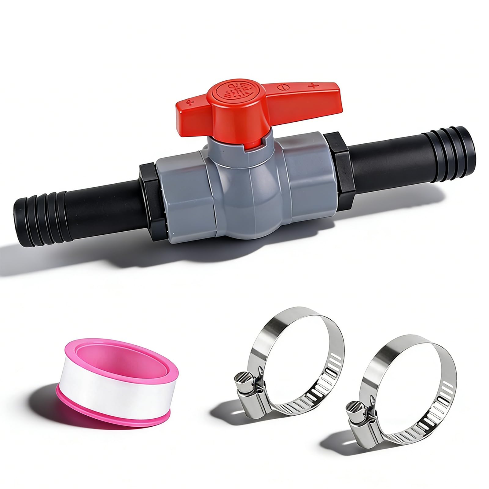 Bcuuozeeing Ball Valve with Hose Connector, Pool Hose Connector, PVC Ball Valve, Includes 1 Shut-off Valve Internal Thread 1 1/4 Inch (40 mm) + 25 mm, 2 Hose Nozzles, for Pool and Pond Construction