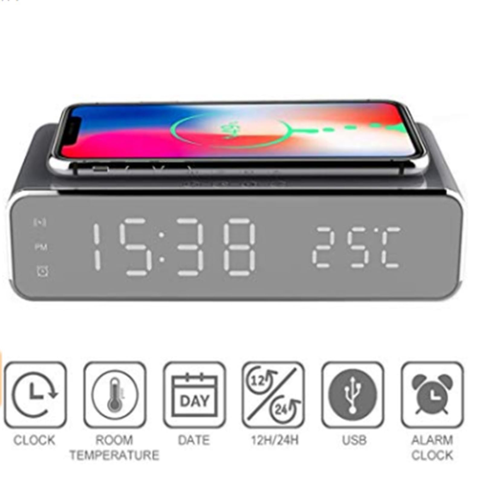 Orologio sveglia con caricabatterie Supporto Telefono con Display | Orologio da comodino con caricatore per telefono per camera da , comodino, casa, mobile da