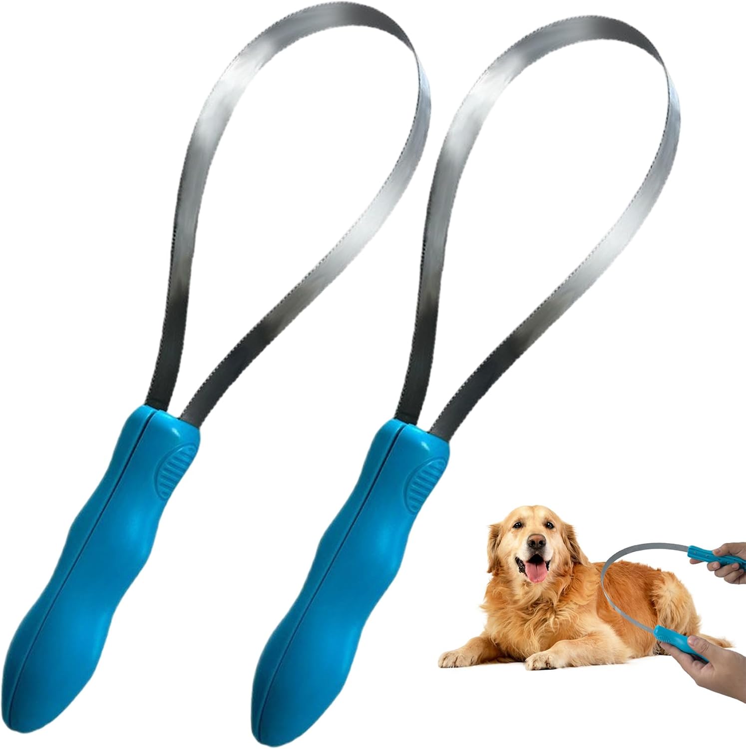 Shedding Blade for Dogs, 2Pcs Dual-Sided Stainless Steel Deshedding Tool, Horse Cat Dog Shedding Blade with ABS Grip