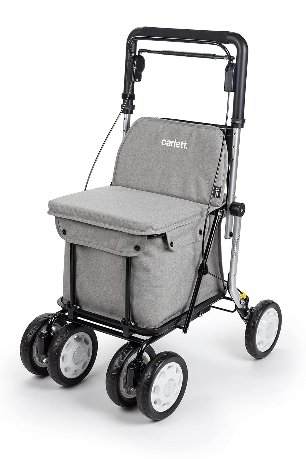Carlett Andador y Carrito con Asiento Incorporado, Producto Médico Homologado EU, Manillar Regulable, Freno de Parking y Ruedas Ajustables 3 Posiciones, Robusto, Comfort Assist, Gris Claro