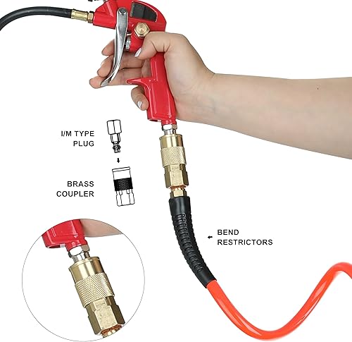 Miniatura 5 de Manguera de aire de poliuretano, manguera de aire de poliuretano de retroceso de 14 pulgadas x 25 pies con restrictores de curvatura, manguera de