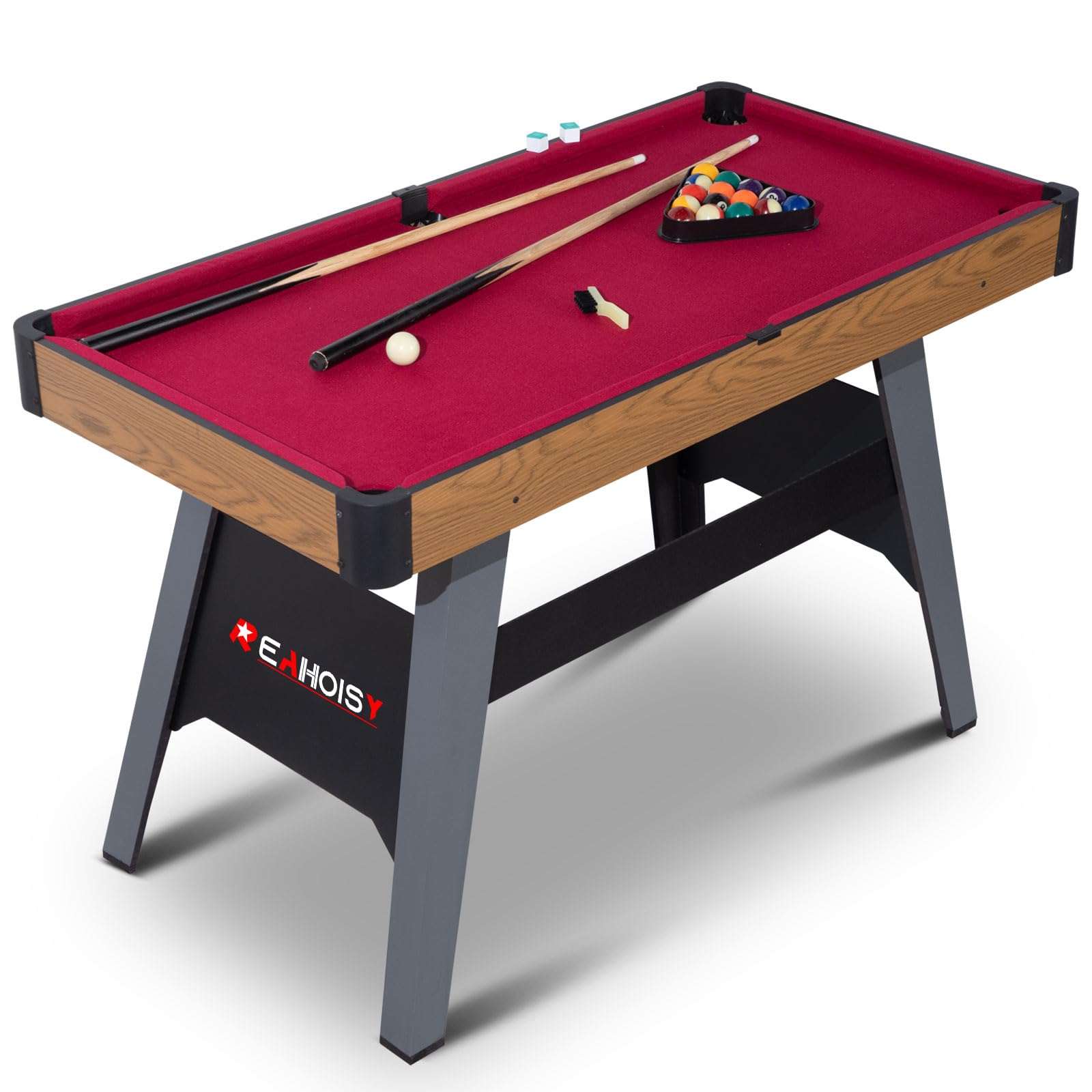 Pool Table, Portable Wooden Billiards Table for Kids, Indoor Pool Game Tables with 2 Cue Sticks, 16 Balls, Triangle, Chalk, Brush for Family, Game Room, Party