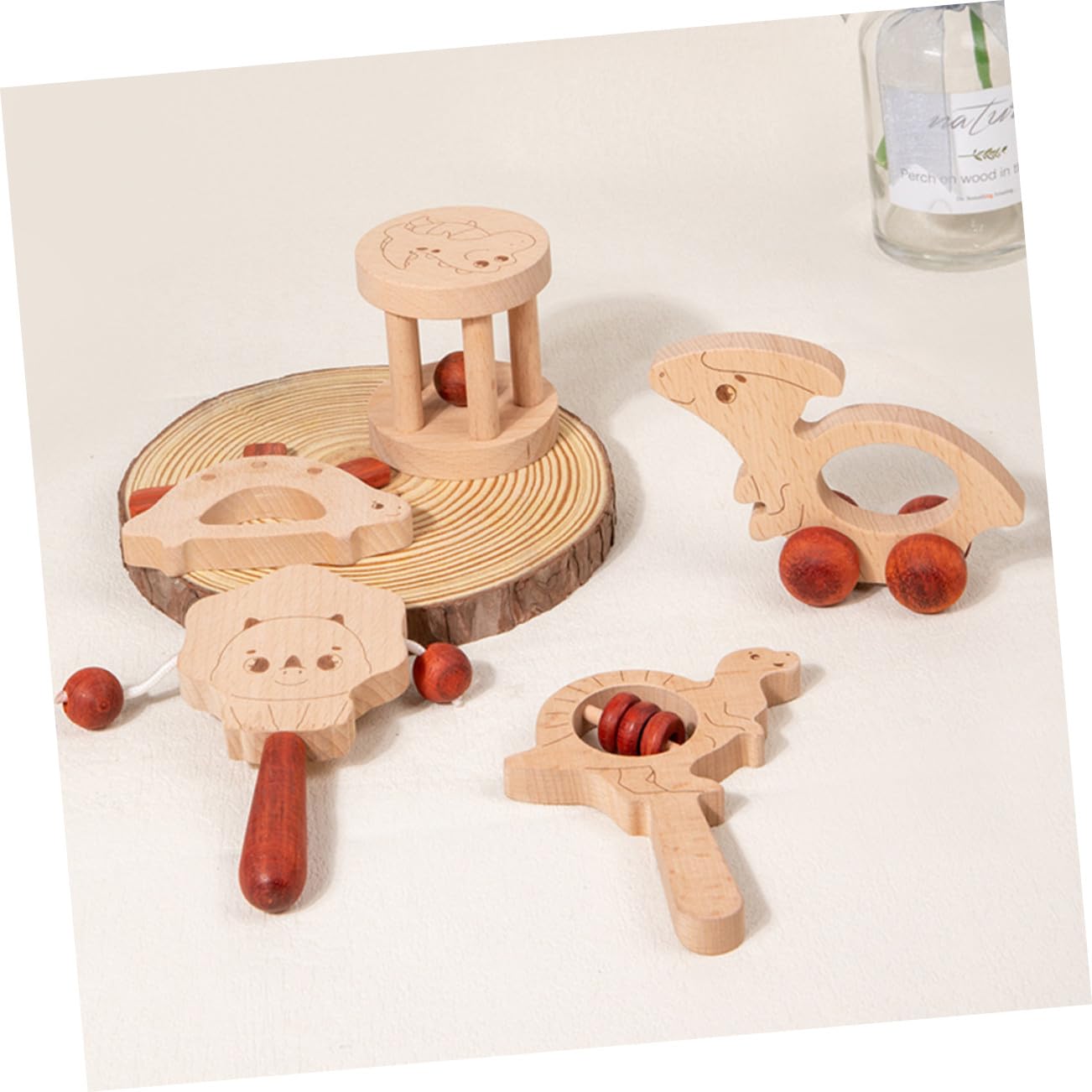 5 Sonagli in Legno per Ragazzo Giocattoli Educativi con Impugnatura Sicura Strumenti Musicali per Stimolazione Sensoriale e Sviluppo Ritmo Adatti Ragazzo e