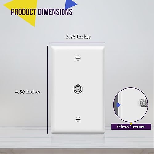 Miniatura 10 de Conector de tipo F para teléfono y CATV, más conectores hembra RJ11 con placas para pared, Blanco, 1