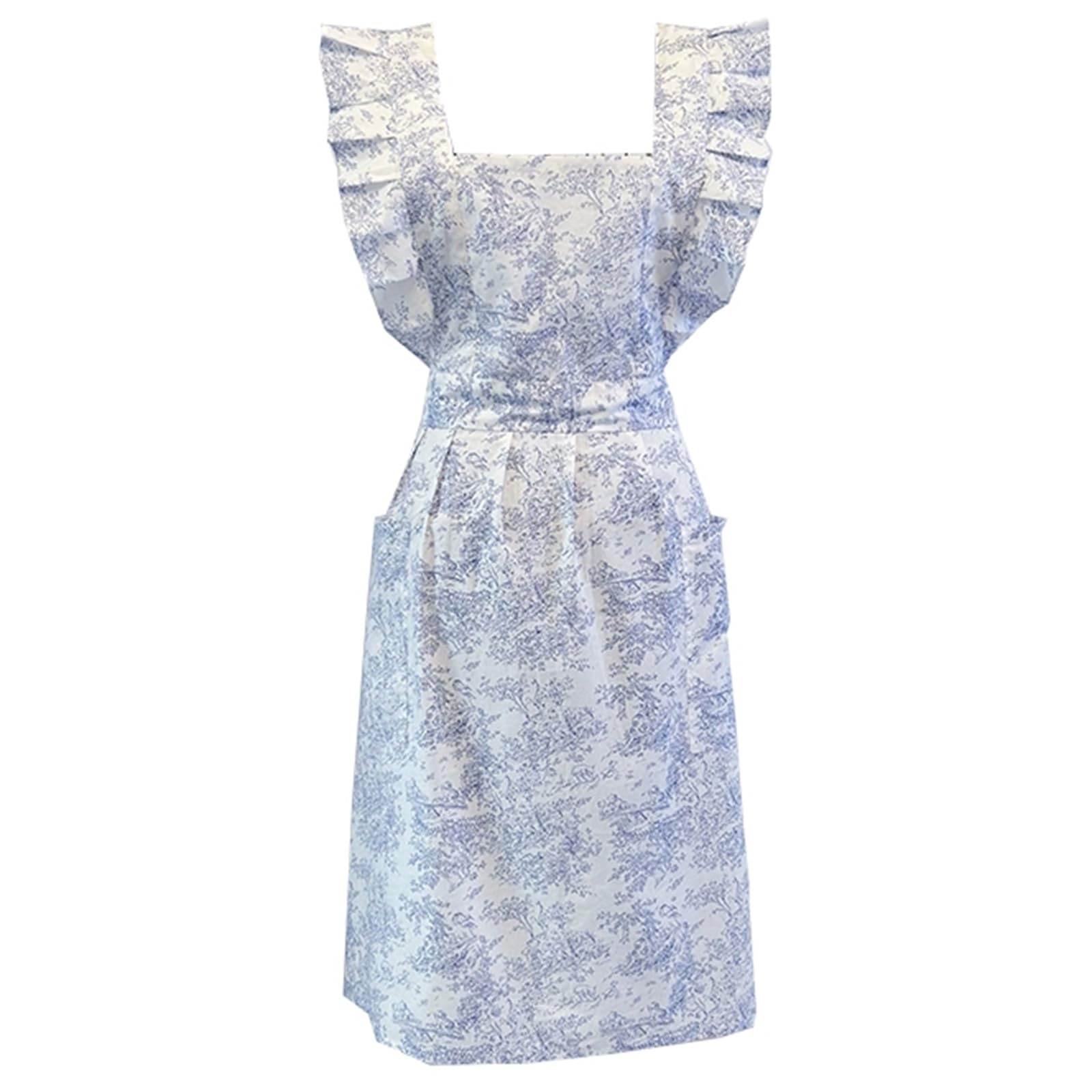 Vintage Fartuchy Damskie, Bawełniany Fartuch Dla Kobiet Z 2 Kieszeniami, Do Codziennego GotowaniaBlue,One Size