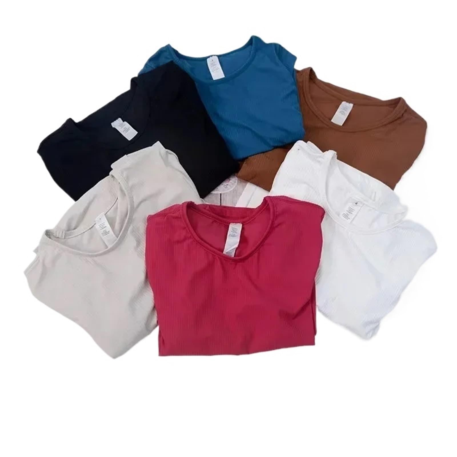 Top da Palestra per Donne Top da Fitness for Yoga, vestibilità Slim, Girocollo, Maniche Lunghe, Leggero, ad Asciugatura Rapida, Traspirante, a Costine(Black)
