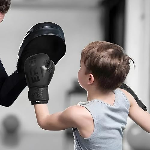 Miniatura 5 de Guantes de boxeo para niños, guantes de entrenamiento de sparring para niños para saco de boxeo, MMA, UFC, Muay Thai, Karate, Kickboxing Negro,Negro