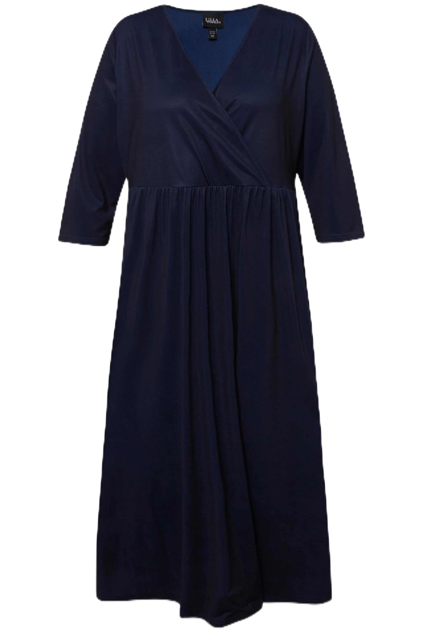 Ulla Popken Damen große Größen Übergrößen Plus Size Midikleid, Punkte, Wickeloptik, V-Ausschnitt, 3/4-Arm 812149