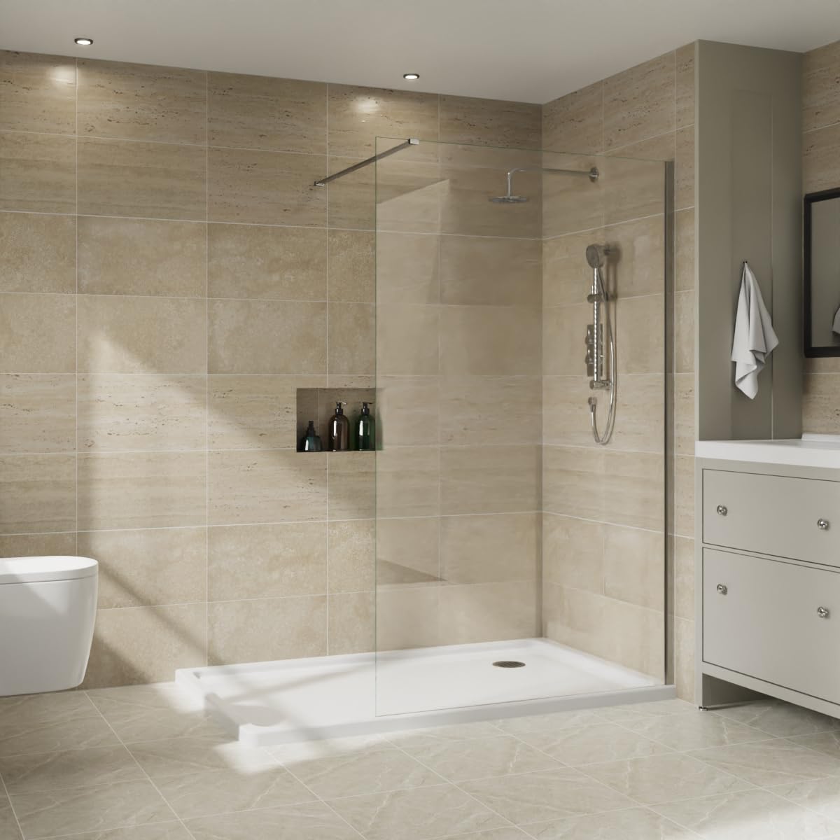 NRG 1100 x 1950mm Bathroom Wet Room Screen Panel 8mm Easy Clean Glass Chrome Framed Walk in Shower Enclosure