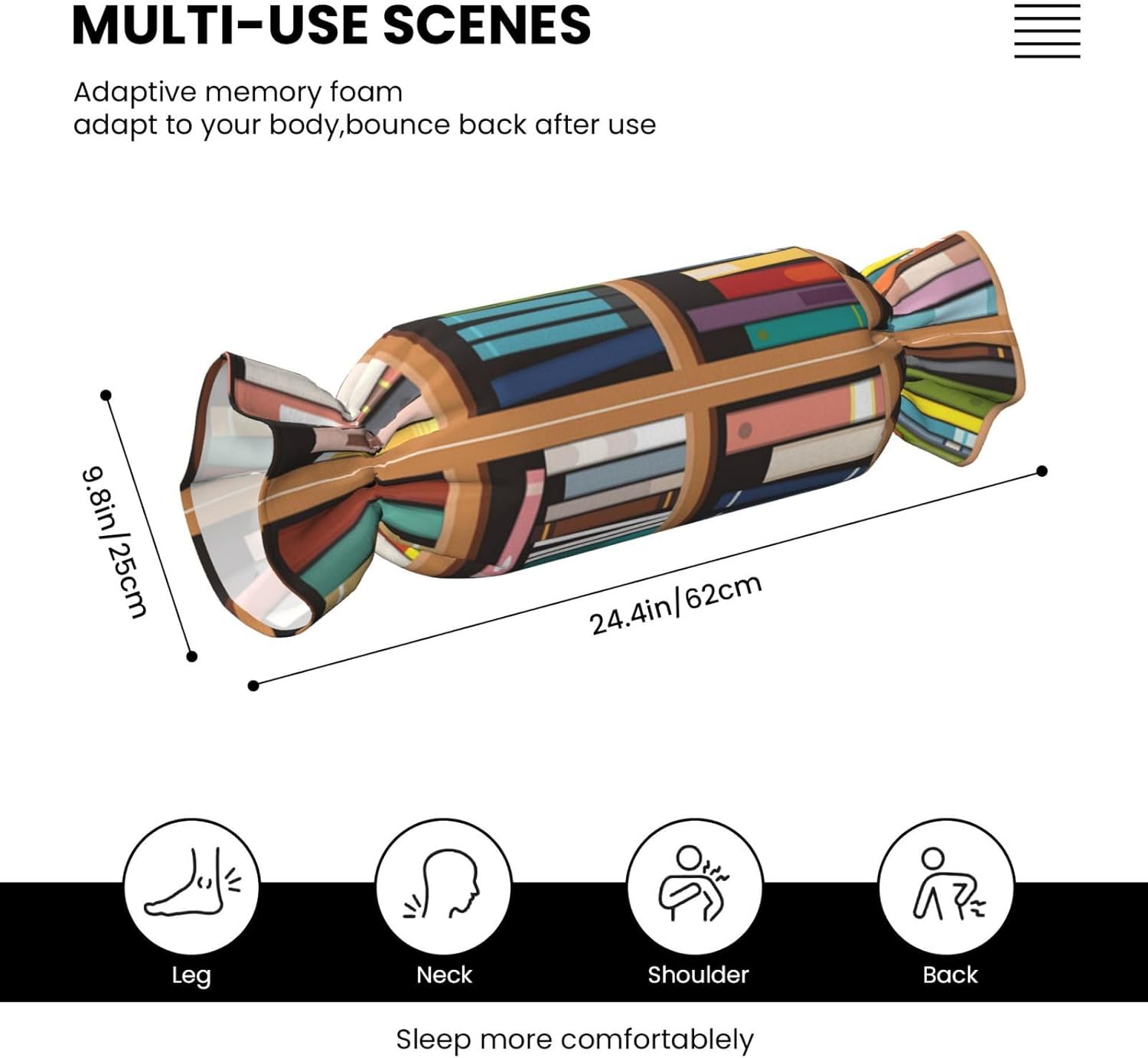図書館 本棚 プリント キャンディ 円柱 実用的な枕 万能 快適 寝室 リビングルーム 旅行