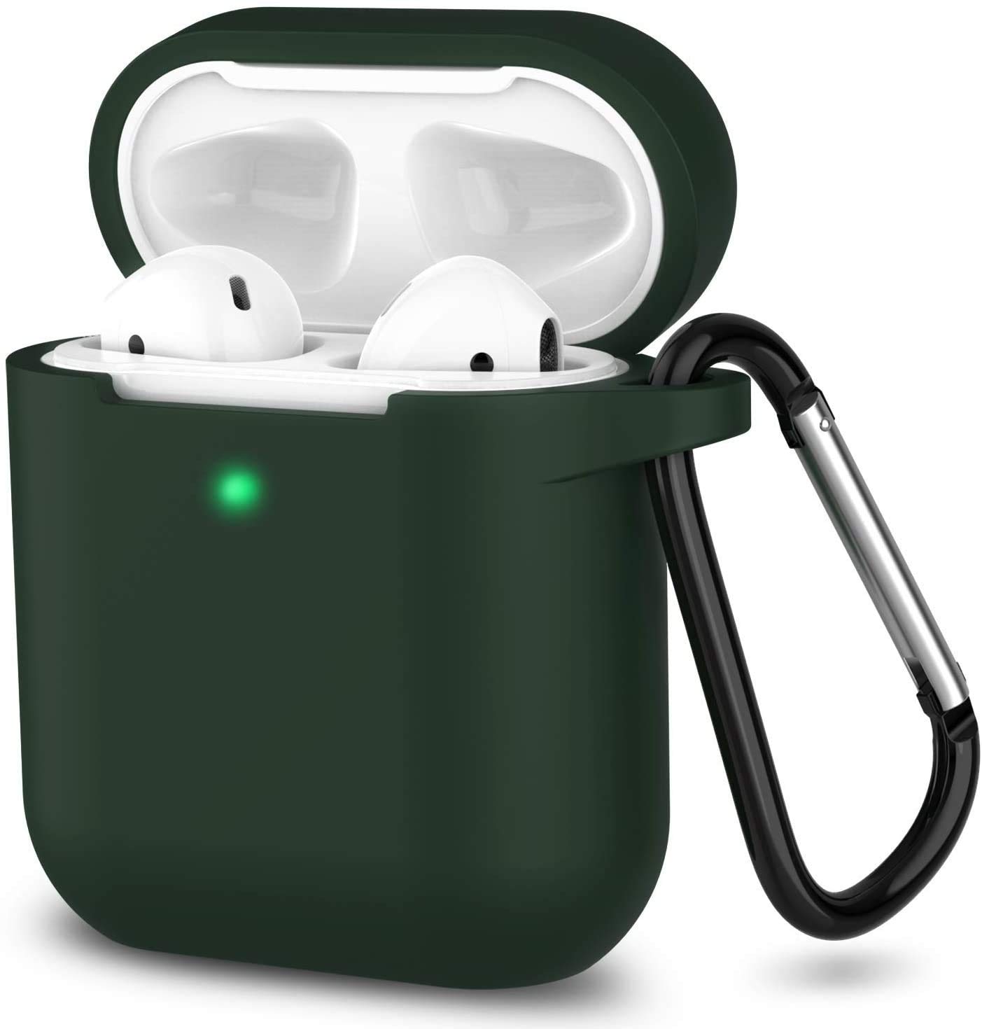 SATLITOG Silicone Case Compatible with Apple AirPods 1&2 Wireless and Wired Charging Case(Front LED Visible),Midnight Green