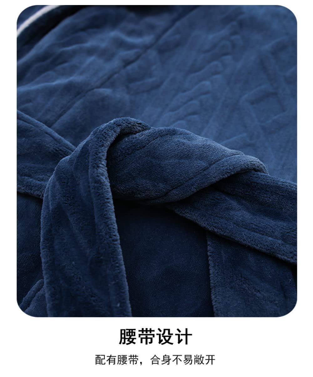 Accapatoio Adulti Uomo,Accappatoio Invernale Jacquard A Costine Blu Scuro Vintage Vestaglia In Flanella Collo A Scialle Unisex Accappatoio Da Doccia A Maniche Lunghe Loungewear Kimono Robe Per Uomo