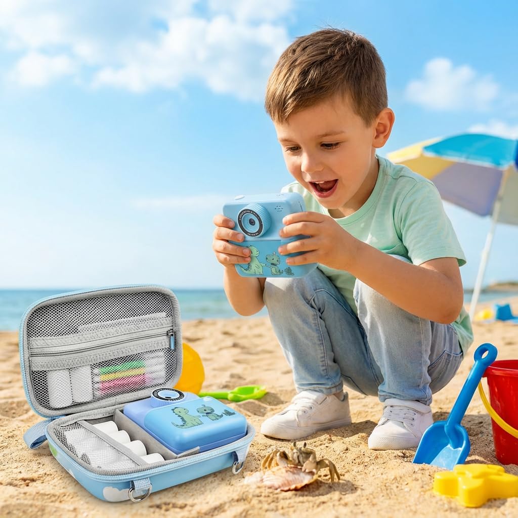 Kids Instant Print Camera, Dual-Lens Digital Video Camera with 32GB SD Card, 5-Color Paper, Portable Carry Case, Christmas Birthday Gift for Boys Girls Ages 3-12