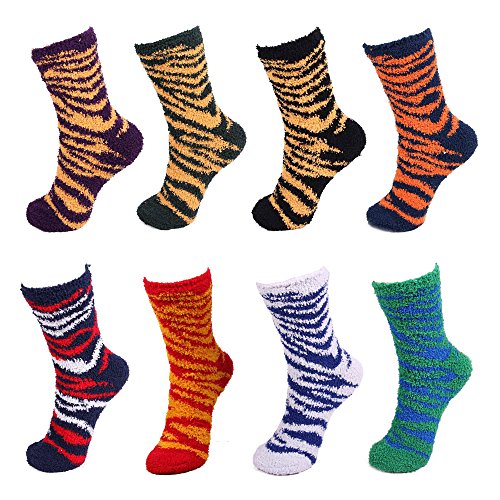 BambooMN Super Soft Microfiber Fuzzy Team Spirit Socks - Zebra Print - 4 Pairs2