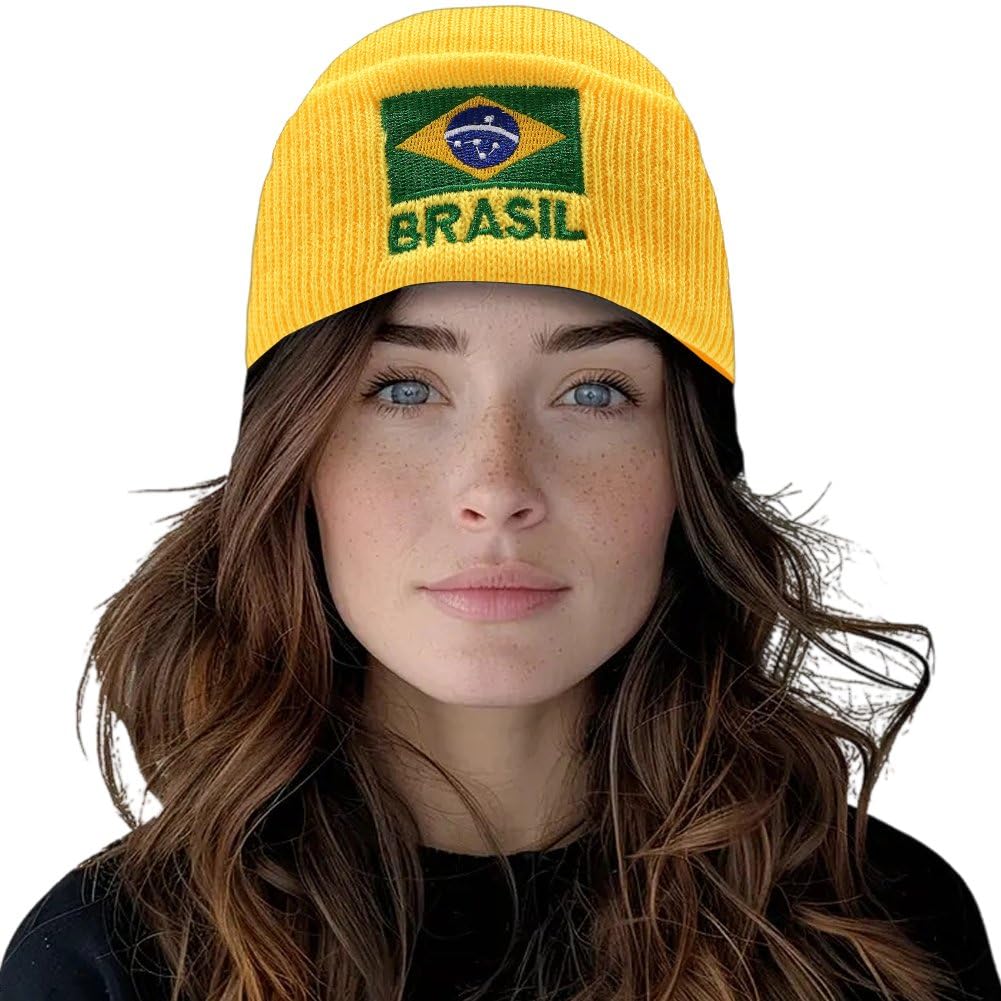 Czapka beanie dla mężczyzn i kobiet, flaga brazylijska haftowana dzianinowa czapka beanie czapka outdoorowa sport trend hip-hop czapka Y2k moda jazda zima ciepłe czapki pulower