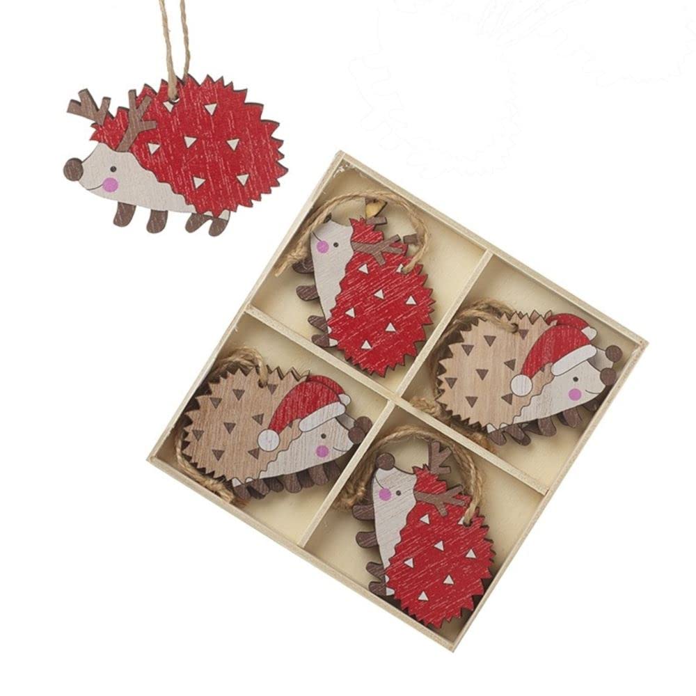 Heaven Sends Wooden Rustic Hedgehog Hanging Traditional Christmas Decorations