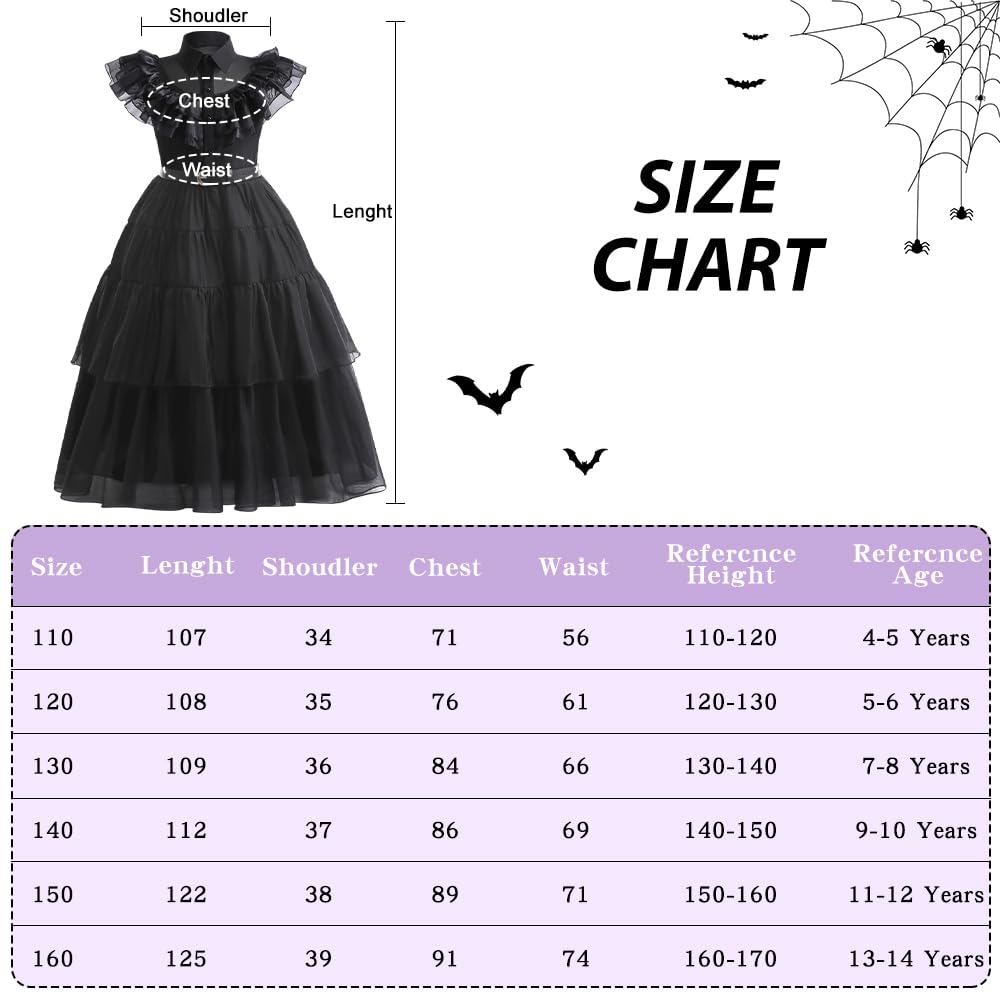 keaiyouhuo Bambini Nero Principessa Abito Costume di Halloween Abito Ragazza per Bambini Abito Gotico Cosplay Party Outfit 4-14Y