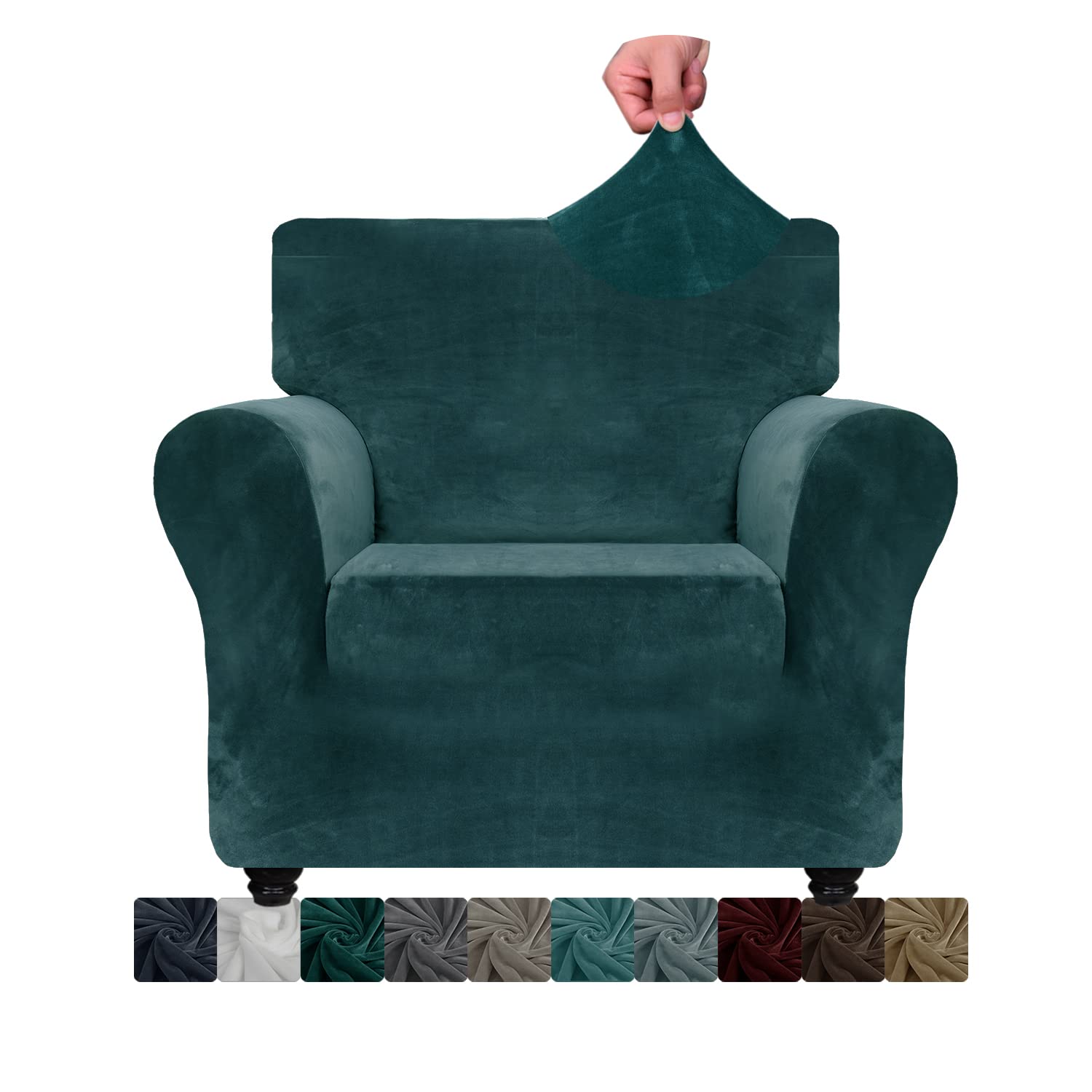 CHELZEN Velvet Chair Covers for Armchairs 1 Seater Thick Stretch Couch Covers for Dogs Pets Non-Slip Chair Slipcover with Arms Furniture Protector for Living Room (1 Seater