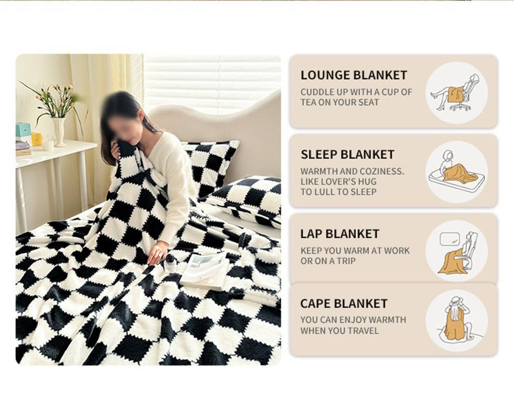 Manta de Forro Polar a Cuadros, Manta de Franela a Cuadros, Manta de Microfibra Ligera de Terciopelo Suave para Sofá, Cama, Viaje, Sala (120cmX200cm,C)