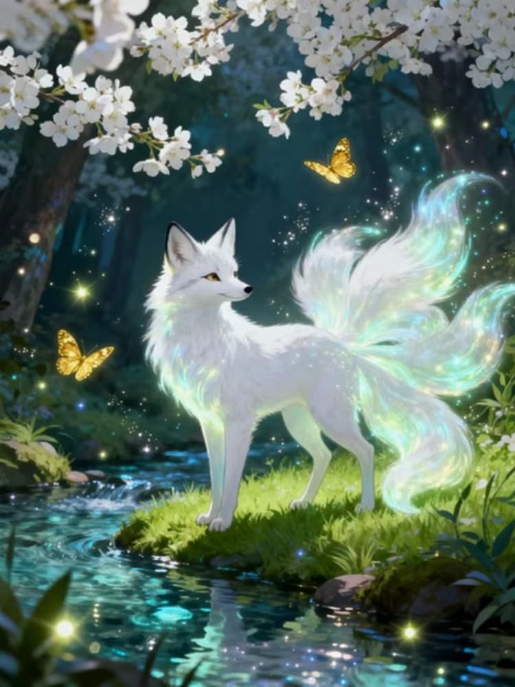Brennora Embroidery Cross-Stitch Kits for Adults Beginners Pre Printed Cross Stitch Kit 11CT Needlework Arts and Crafts for Home Decor Cartoon Nine-Tailed Fox 16x20 inch