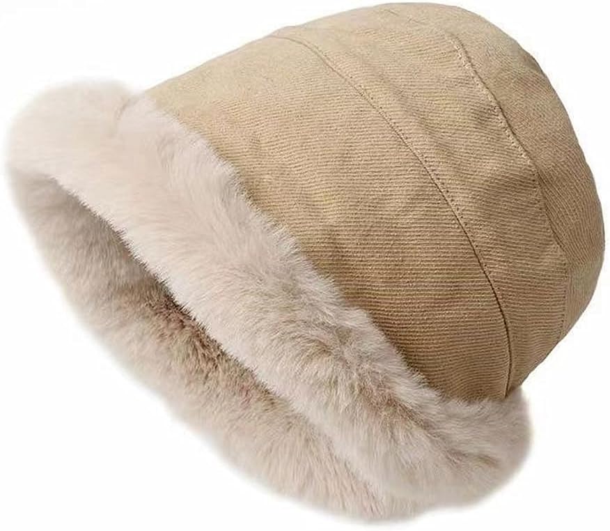 XYX Women Winter Knit Fleece Lined Bucket Hat Beanie Hat Rolled Brim Faux Fur Crochet Skull Cap - Image 5