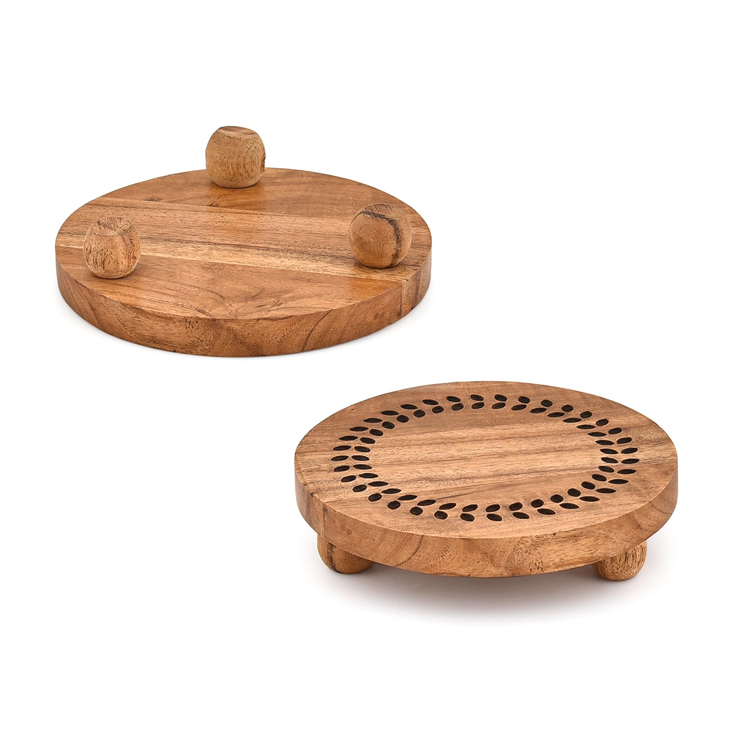 Lot de 2 supports ronds en bois d'acacia pour savon, plantes ou décorations pour intérieur et extérieur (15,2 x 15,2 x 3,8 cm)