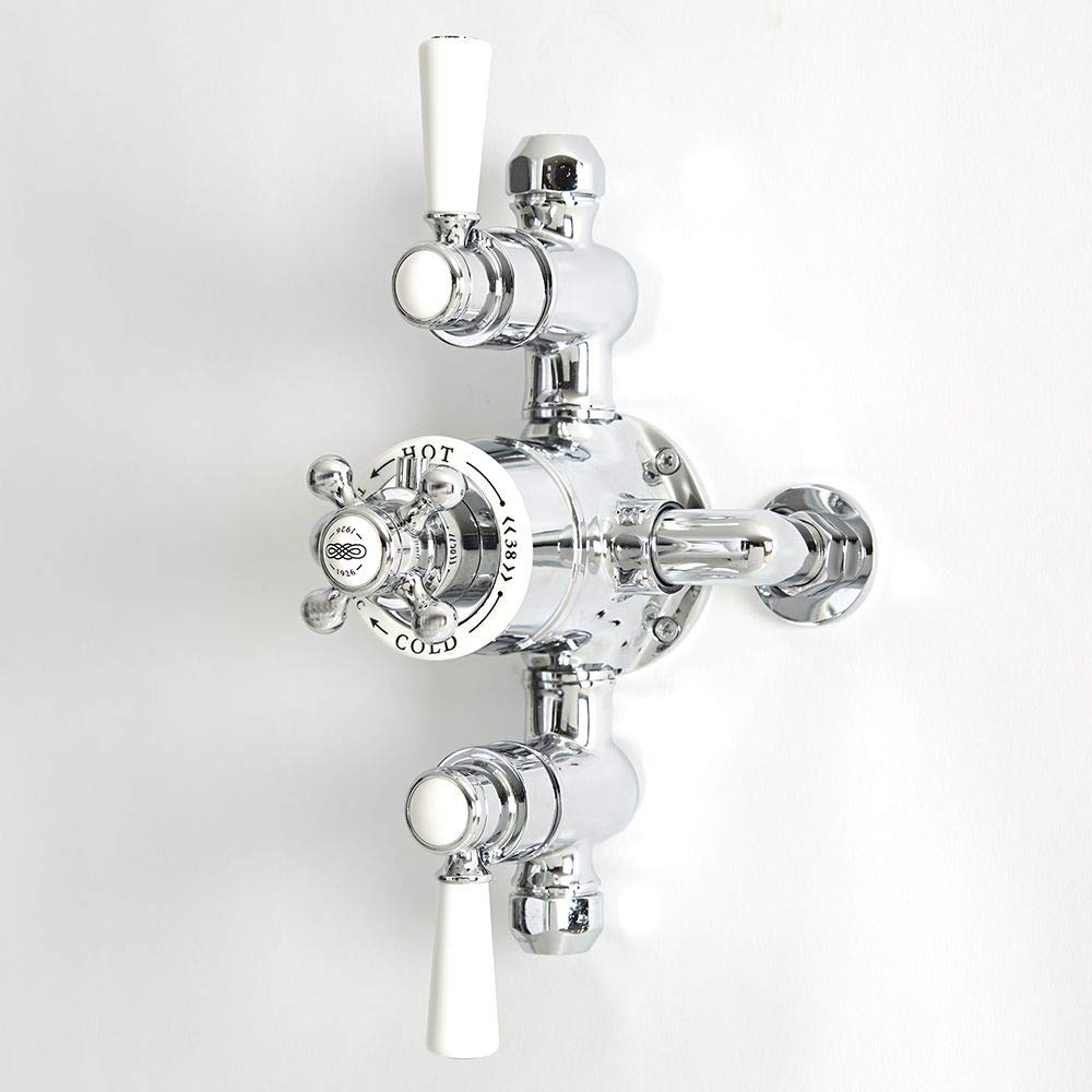 Milano Chrome & White Elizabeth 2 Outlet Exposed Thermostatic Mixer Shower Valve - Chrome White
