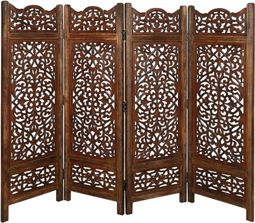Image of Classic Wood and Craft Wooden Room Divider Partition for Living Room, Privacy Partition, Partition Wall, Divider for Makeup Studio /Office (4-P - 4FT - Curved Shape)