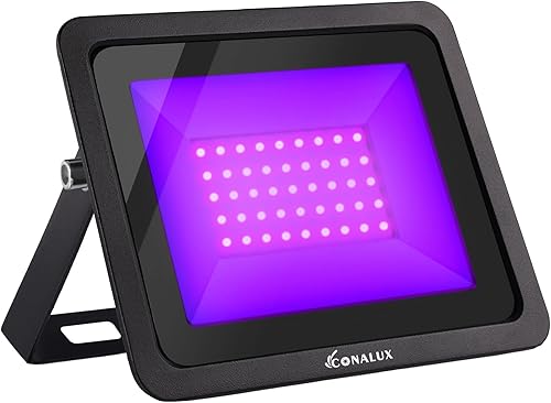 CONALUX Luz negra UV de 395 nm de 50 W con enchufe e interruptor estándar de EE. UU., cable de alimentación de 4.9 pies, luz negra impermeable IP66