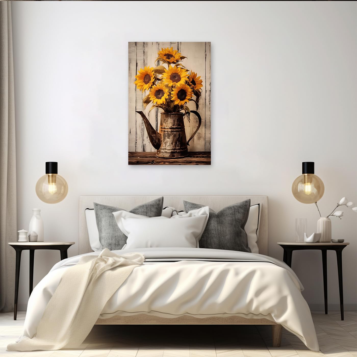 Quadro Su Tela Decorazione Parete - Motivo Girasole E Colibrì Con Citazione Ispirazionale, Stile Rustico, Per Soggiorno, Camera Da Letto