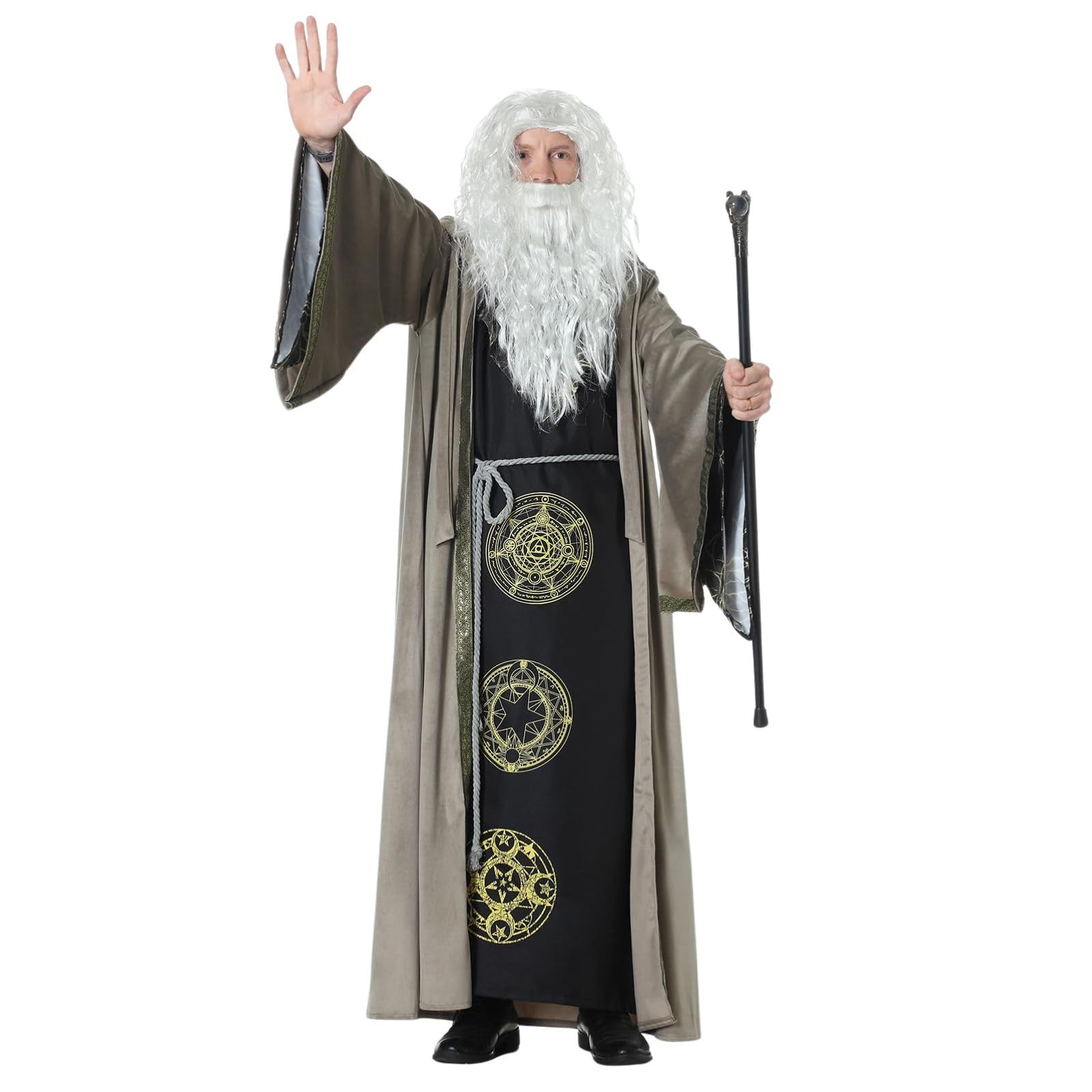 RRCBMD Wizard Cape Hooded Wizard Robe Men Cloak with Sleeves Robe Costume Wizard Outfit Wizard Robes Adult Men (Apricot-170CM) - Image 4