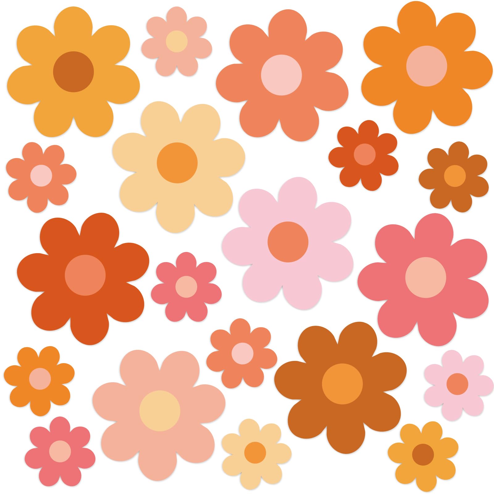 Whaline 54Pcs Boho Daisy Cutouts Groovy Flower Shape Paper Cut-Outs with 100Pcs Glue Points Preppy Colorful Bulletin Board Decor for DIY Craft Art School Home Dormitory Party Favor