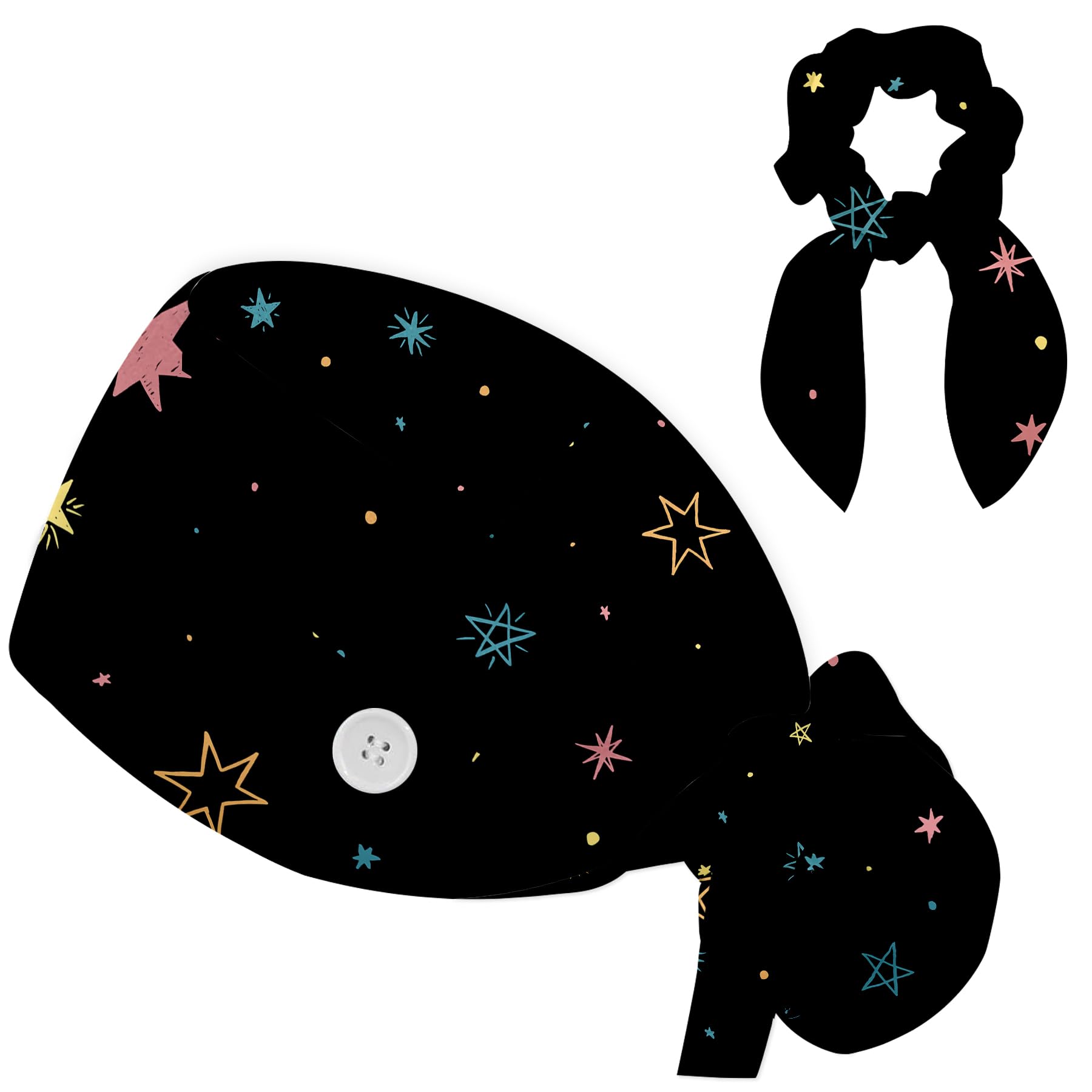 Working Cap Scrub Caps for Women, Nurse Hat Women Ponytail, Scrub Hats with Sweatband Buttons Adjustable Nurse Caps