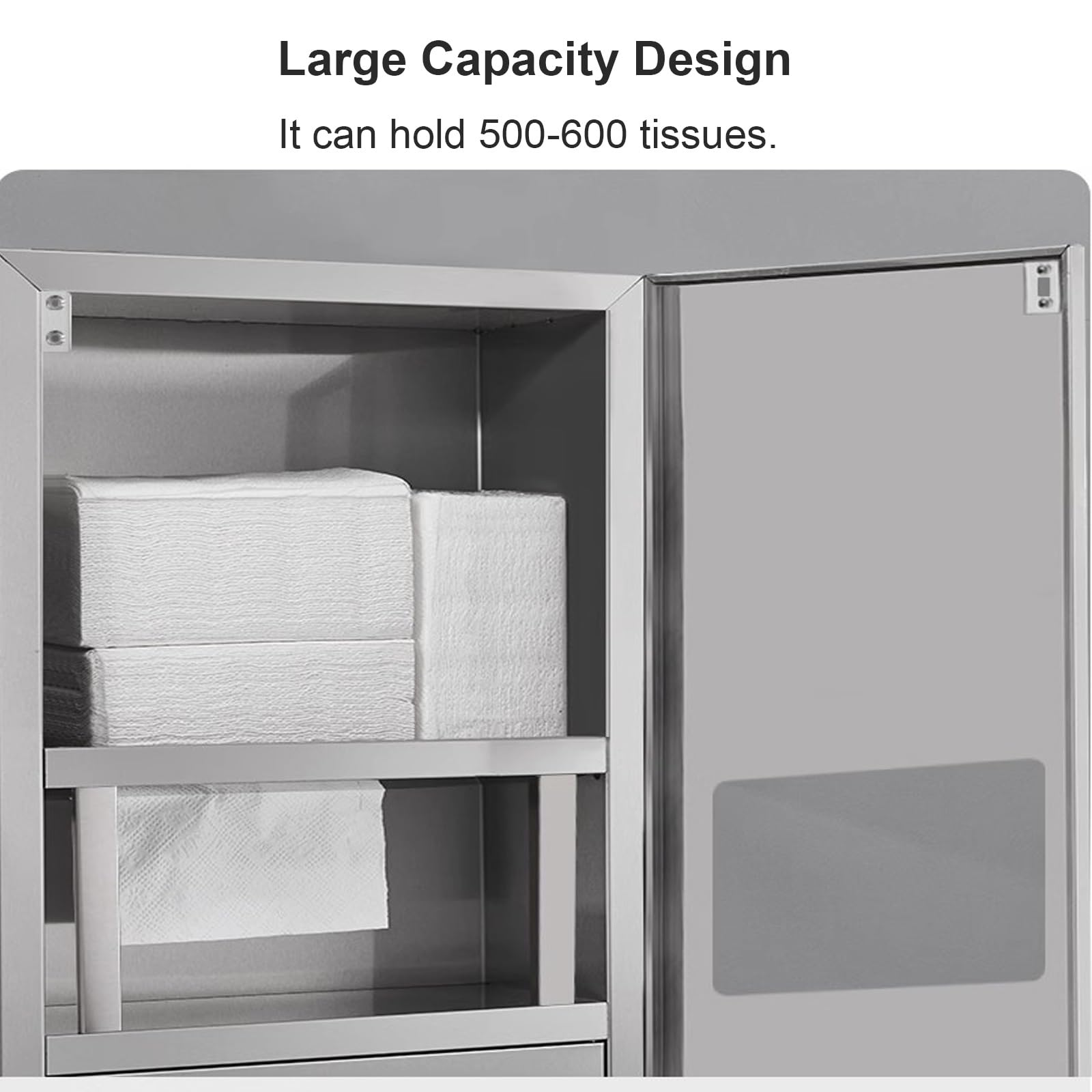 Dispensador Papel Secamanos Empotrado en Acero Inoxidable 304 con Cubo Basura, Dispensador de Papel de Manos, Cubo Basura Cocina, Ideal para Baños Alto Tránsito(Silver,750x310x150mm)